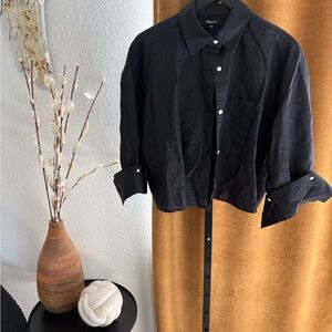 New Madewell Black Linen Boxy button up Large